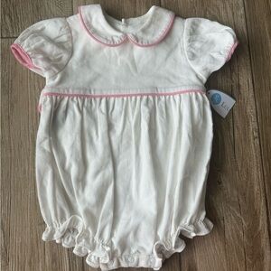 Lullaby set white corduroy bubble with pink piping